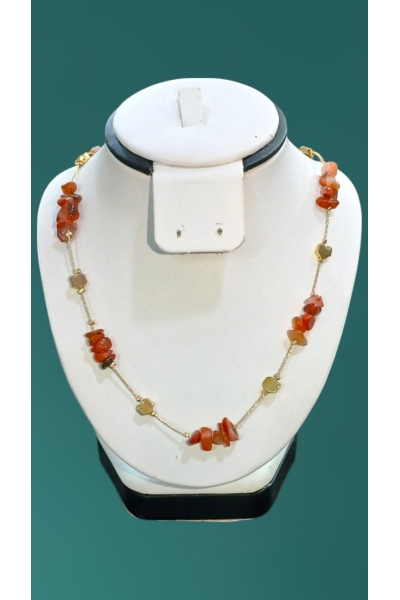 Akik Doğal Taş Çelik Kolye Kırık Taş 