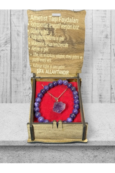 Ametist Taşı Kolye ve Bileklik Takım