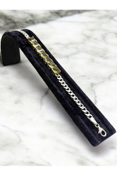 Gümüş Zultanit Taşlı Bileklik Kare Kesim