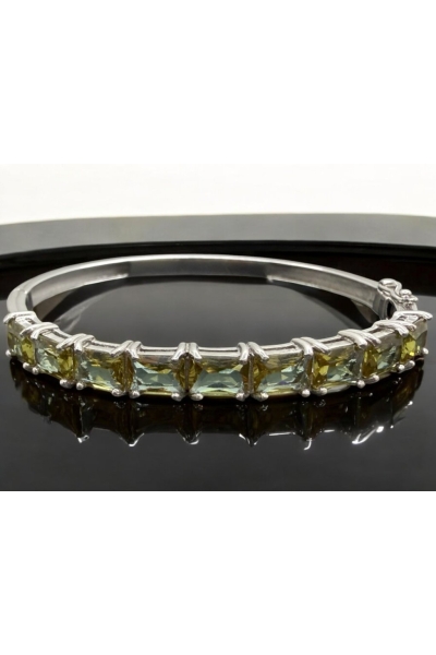 Gümüş Zultanit Taşlı Bileklik Kare Kesim Klipsli