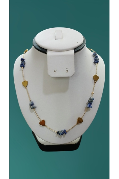 Lapis Lazuli Doğal Taş Çelik Kolye Kırık Taş 