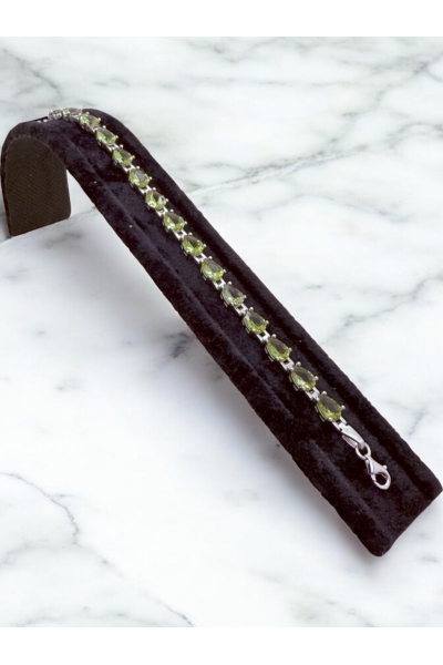 Gümüş Zultanit Taşlı Bileklik Damla Kesim Uzatma Zincirli