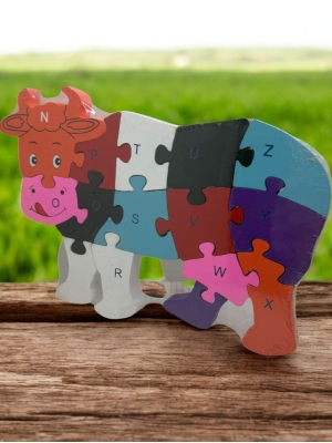 Ahşap İnek Figürlü Puzzle Yapboz