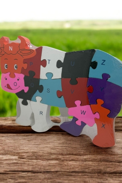 Ahşap İnek Figürlü Puzzle Yapboz