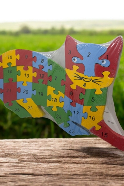 Ahşap Kedi Figürlü Puzzle Yapboz