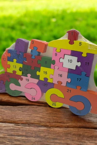 Ahşap Tren Figürlü Puzzle Yapboz