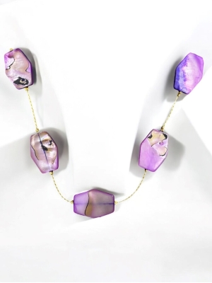 Doğal Taş Sedef Çelik Kolye 49 cm