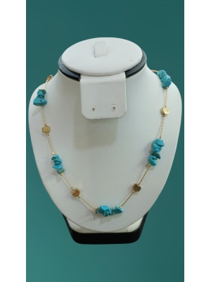 Turkuaz Doğal Taş Kolye Kırık Taş Çelik 