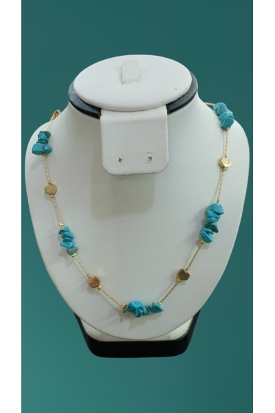 Turkuaz Doğal Taş Kolye Kırık Taş Çelik 